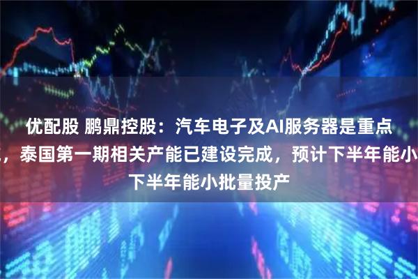 优配股 鹏鼎控股：汽车电子及AI服务器是重点拓展领域，泰国第一期相关产能已建设完成，预计下半年能小批量投产